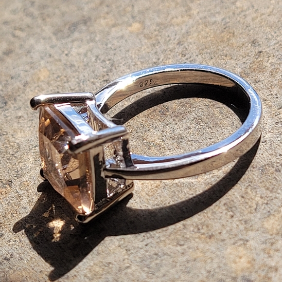 Morganite Princess Cut Sterling Silver Ring - Picture 7 of 9